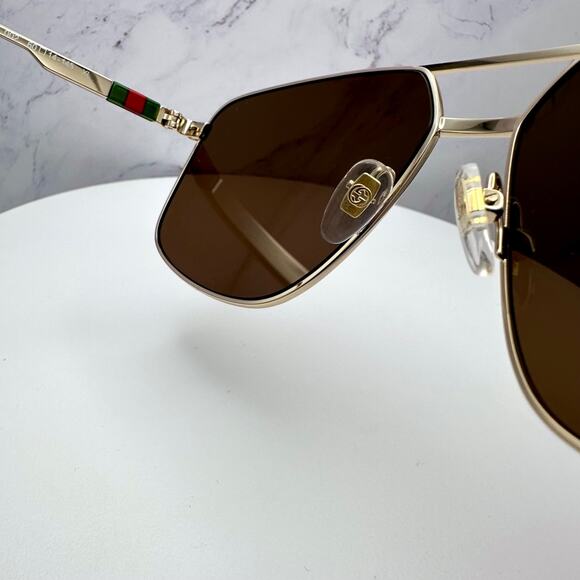 New GUCCI Sunglasses Gold Metal Square Aviator Pilot Red Green Web Logo Mens - Picture 10 of 16